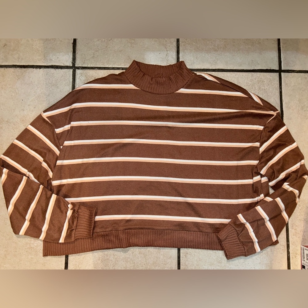 Brown stripe turtleneck XXL crop
